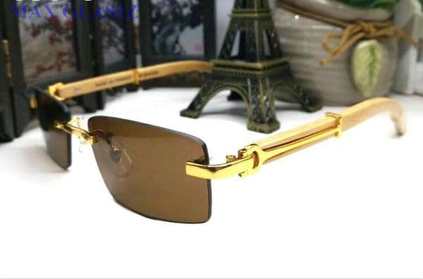 fashion attitud 2020 lunettes mens sunglasses original wood glasses stand rimless buffalo horn glasses multi color lens lunettes de soleil