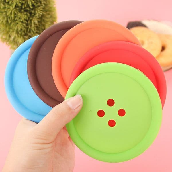 Round Silicone Coasters Button Coasters Cup Mat Home Drink Placemat Tableware Coaster Cups Pads 6 Colors