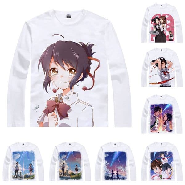 Anime Shirt Your Name Kimi no Na wa T-Shirts Multi-style Long Sleeve Tachibana Taki Miyamizu Mitsuha Cosplay Motivs Kawaii Shirts