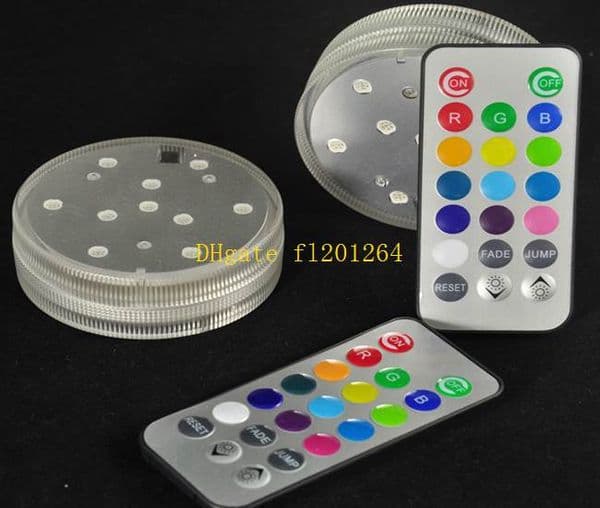 50pcs/Lot RGB Multicolors Mini Remote Control Submersible LED Light,Waterproof LED Vase Base Light For Wedding Party Celebration
