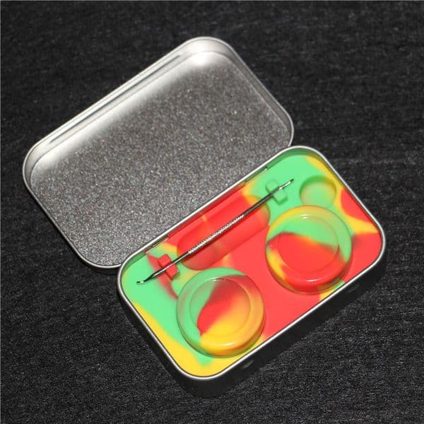 reusable silicone kit set with 5ml2 dab silicone containers wax titanium dabber tool for wax dabs jars stainless in small tin box