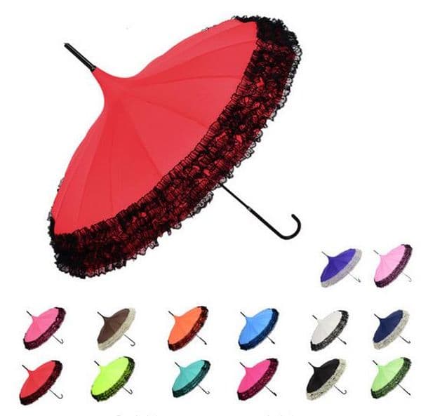 (50 pieces/lot) New Elegant Semi-automatic Lace Umbrella Fancy sunny and rainy Pagoda Umbrellas 11 colors available