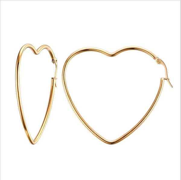 Woman's Elegant Simple Big Heart Shaped Earring in Gold Plated Hollow Circle Hoop Earrings Ear Stud Lady's Jewelry EH-154