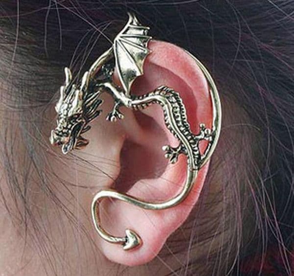 Retro Vintage Black Silver Bronze Punk Temptation Metal Dragon Bite Ear Cuff Clip Earring Earrings G555