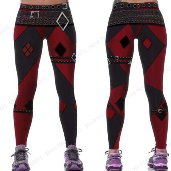 Red Harleen Quinzel Power Flex Yoga Leggings Batman Harley Quinn Fitness Gym Workout Running Tights Sexy Slim Skinny Pants Woman