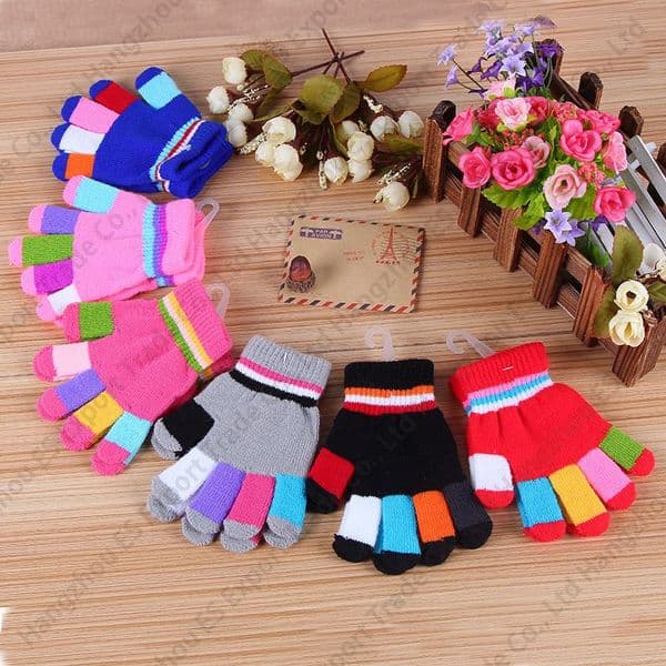 Winter Gloves Simple Colorful Kids Size Cute Children Knitted Fingers Glove 6 Colors For Christmas Gifts Mittens Wholesale
