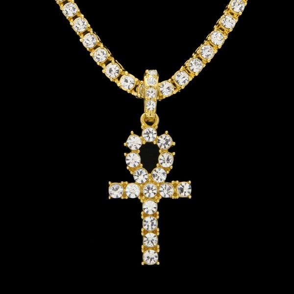 Egyptian Ankh Key of Life Necklaces Mens Iced out Bling crystal Cross Pendant Gold Silver Tennis chain For women Rapper Hip Hop Jewelry Gift