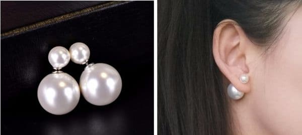 Double-sided combination of artificial pearl earrings 925 sterling silver. Beautiful women's favorite