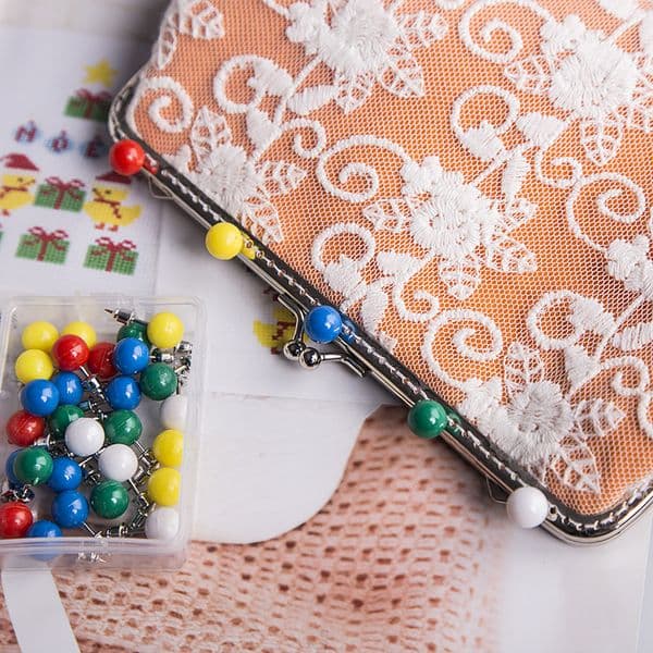 100 pcs Secured Kiss Clasp Pins With Anchor, straight safety push map pin steel ball head sewing quilting purse DIY craft basting needle