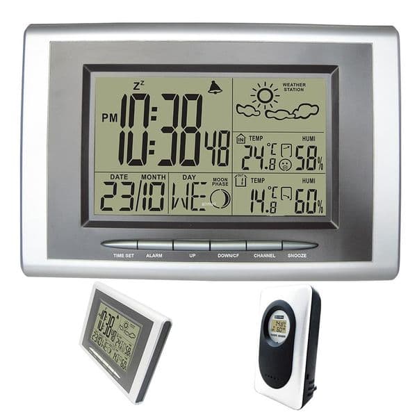 Freeshipping Digital Alarm Clock Radio Controlled Sensor RCC DCF Wireless Weather Station with Indoor Outdoor Thermometer Hygrometer