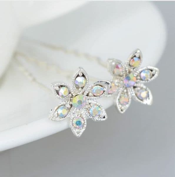 20 Pcs/pack Romantic Luxury Wedding Silver Color Flower Shaped Shiny Crystal Rhinestone Hair Pin Tiara Pretty Bridal Jewelry