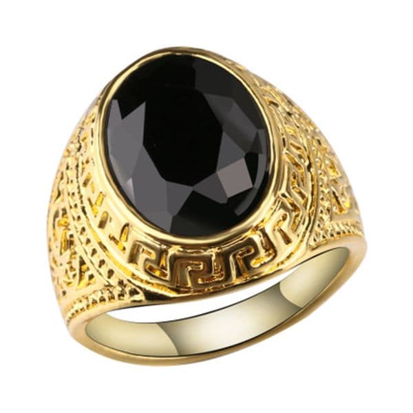 18K Gold Totem claws crystal rings full personality black round resin rings trend Carved gem rings for men and women