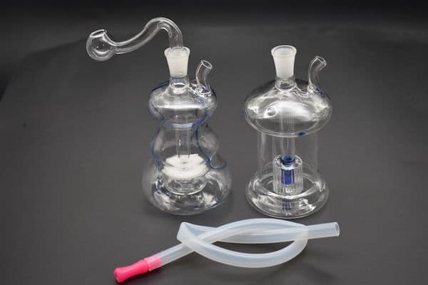 high quality mini glass bubbler bong with Matrix perc recycler oil glass water bongs for smoking with 10mm oil burner pipe and hose