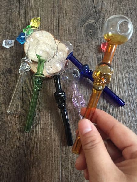 Skull glass Oil Burner pipe Glass smoking Pipe thick Pyrex large bubbler Oil Burner Glass Bong Portable Water Pipes Mini Oil Tube pipes