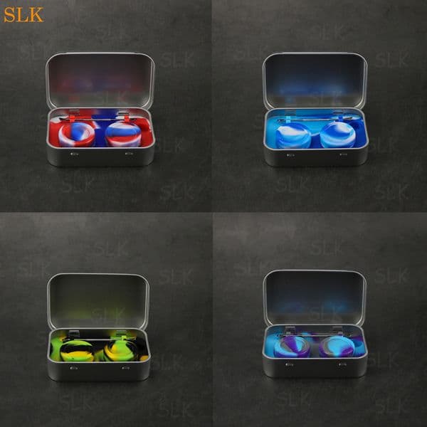 Tin KIt Set with 1 pcs metal base box 2pcs 5ml silicone dab pad containers dabber tool for wax cheap price