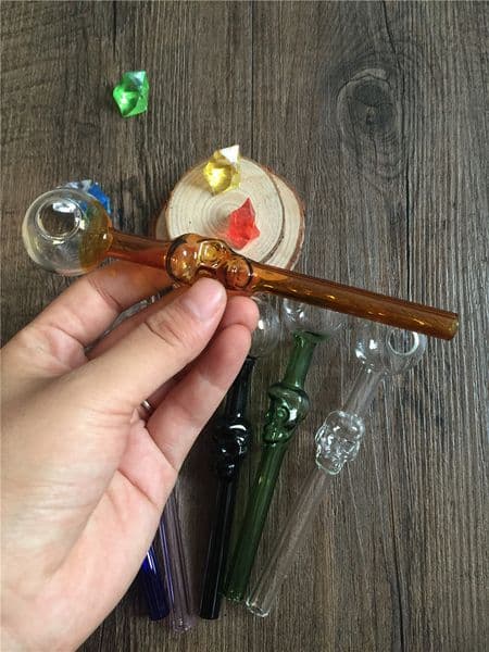 high quality Skull shape Colorful Glass Pipes 12cm Oil Burner pipe Handle Pipes Mini Straight Smoking Pipe Cheap Smoking tobacco pipes