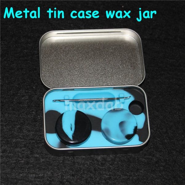 Silicon Kit Set With 1pcs Tin box 2pcs 5ml Silicone Containers For Wax jars And Silver Dabber Tool