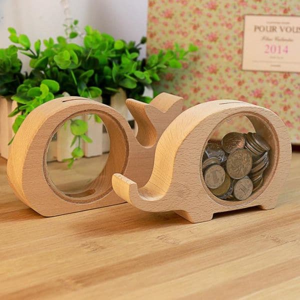 Wooden Animals Money Saving Box Best Gifts For Kids Elephant Banks Coins Bank Transparent Whale Hippo Money Storage Box