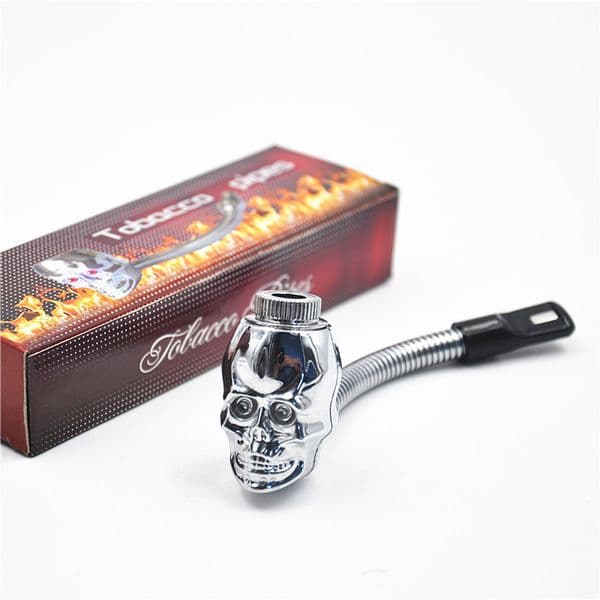 2018 NEW skull shape metal smoking pipe 3 colors LED Luminous scalable property metal Tobacco Cigarette rasta reggae pipe with Gift Box