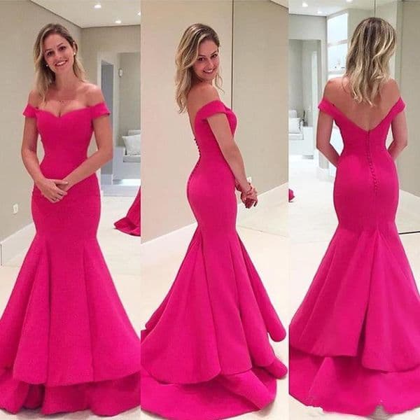 Fuchsia Formal Evening Dresses Off Shoulder Mermaid Long Prom Gowns Special Occasion Party Dress Custom Made