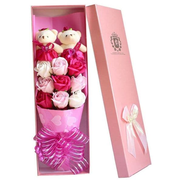 9 bear doll rose soap bouquet gift box Valentine 's Day birthday gift soap flower wholesale