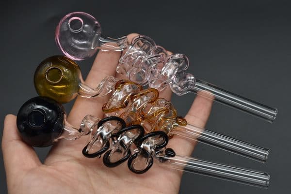 Newest Colorful pyrex glass oil burner pipe double spiral oil tube pipe thick heady glass oil water pipe for smoking free shipping