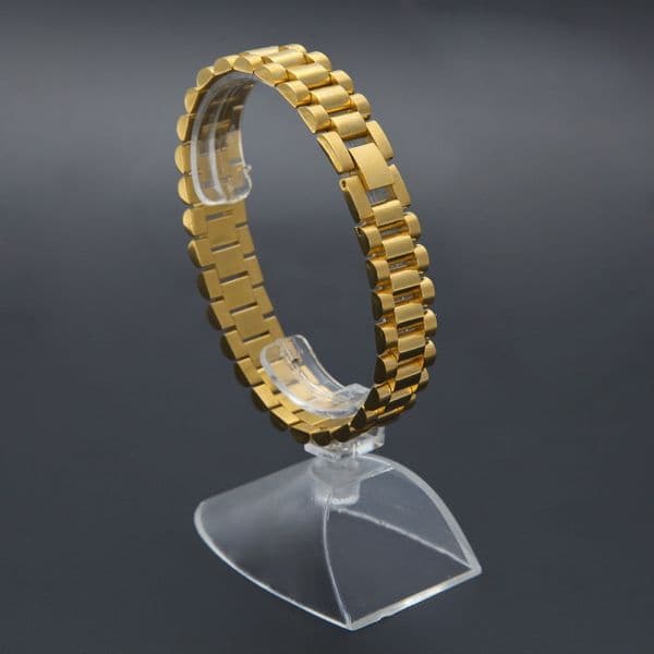 Mens Watch Link Bracelet Gold Plated Stainless Steel Strap Links Cuff Bangles Hip Hop Jewelry Gift
