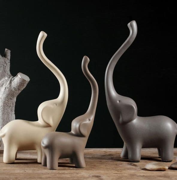 Minimalist ceramic Long nose elephant statue home decor crafts room decoration ceramic handicraft porcelain animal figurine