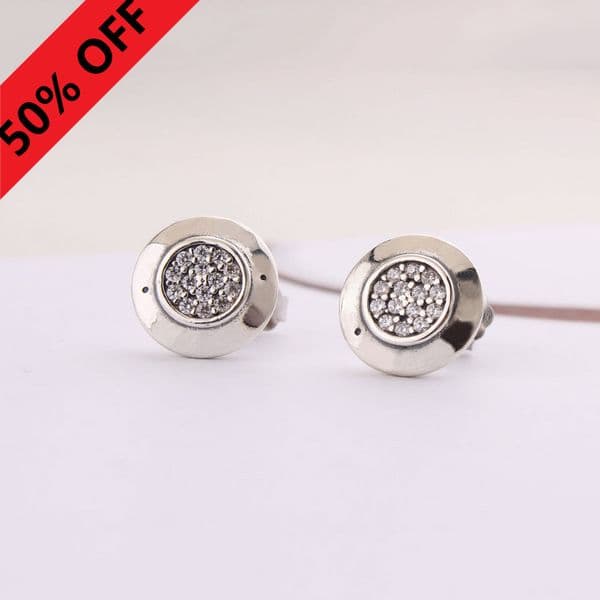 Crystal Disc Stud Earrings Authentic 925 Sterling Silver designer Earrings Women Wedding Party Jewelry Round earrings with Luxurious Retail Box Set