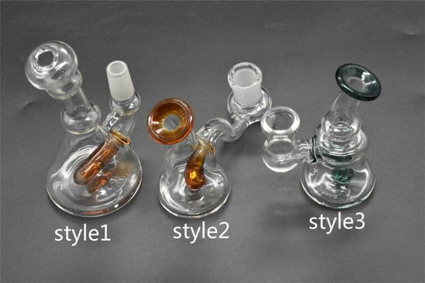 Thick 14mm Female Glass Bongs Cheap Small Recycler Glass Water Pipes Oil protable mini Bong Water Pipes Oil