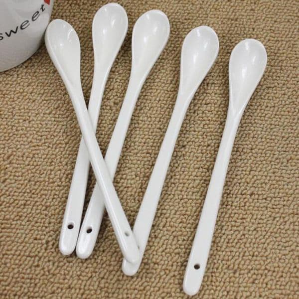 10pcs Kitchen Supply Ceramic Spoons Pure White Bone China Coffee Spoon Tableware Tea Small Spoon Kitchen Tools