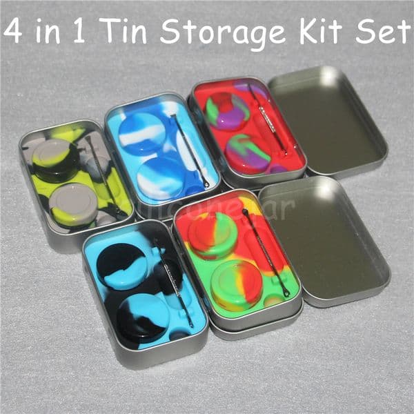 4 in1 iron box contain 2pcs 3ml silicone bho Containers and 1pcs dabber tool silicone container for wax silicone jars dab wax container