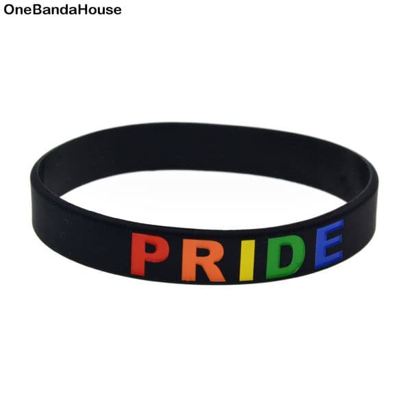 100PCS Pride Silicone Rubber Bracelet 1/2 Inch Wide Debossed Rainbow Colors Logo for Promotion Gift