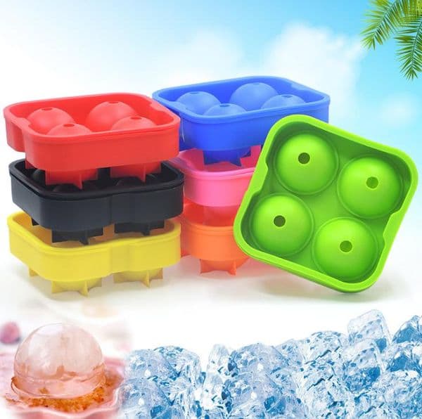 4 Balls Whiskey Ice Cube Maker MoldDrinking Wine Tray Brick Round Maker Mold Sphere Mould Party Bar Ice Moldes 10 color 100pcs SN996