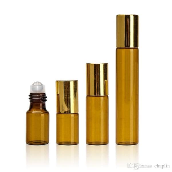 1 2 3 5 10ML Glass Roll On Glass Bottles for Essential Oils,Empty Glass Vial with Stainless Steel Roller Balls Gold Lids Perfume Aromatherapy Travel