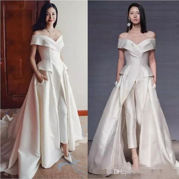 Jumpsuit Prom Dresses 2020 Off The Shoulder Sleeveless Ruched Floor Length Formal Party Gowns Custom Made Red Carpet Evening Dress