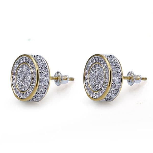 Shiny White Zircon Hip Hop Stud Earrings Gold Plated Cylinder Design for a Classic Look