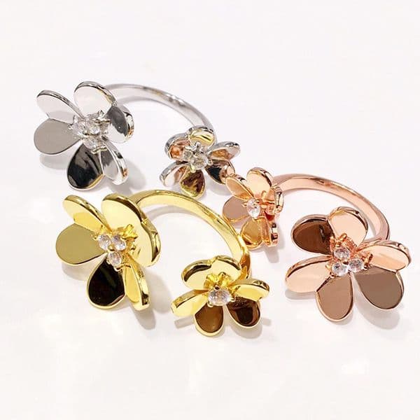 Diamond Open Ring Frivole Series Flowers Women Female Wedding Ring Rose Gold Size Adjust Jewelry
