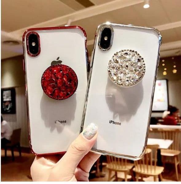 Luxury Capa Bling Diamond Airbag Bracket Rhinestone Crystal Clear Soft Case Cover For iphone 6 6S PLUS 7 8 PLUS X 10 XS MAX XR
