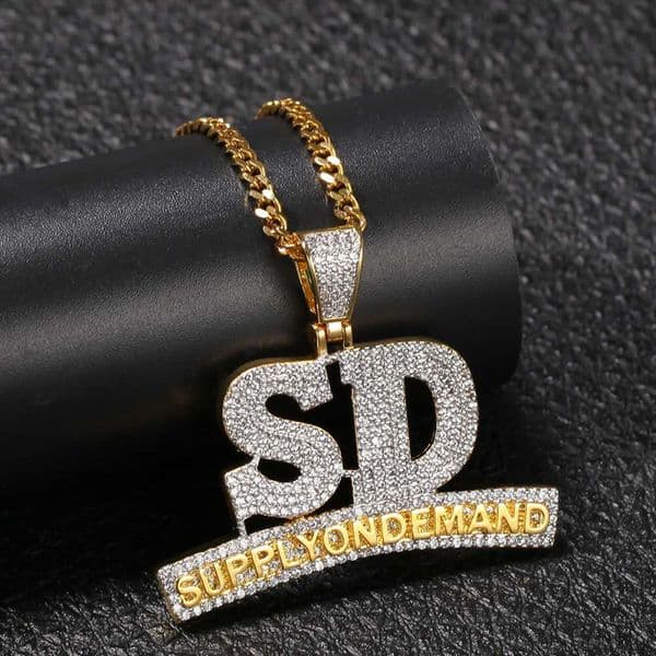 Hotsale Men Jewelry Yellow White Gold Plated CZ Letters Pendant Necklace for Men Women Punk Jewelry Nice Gift for Friends
