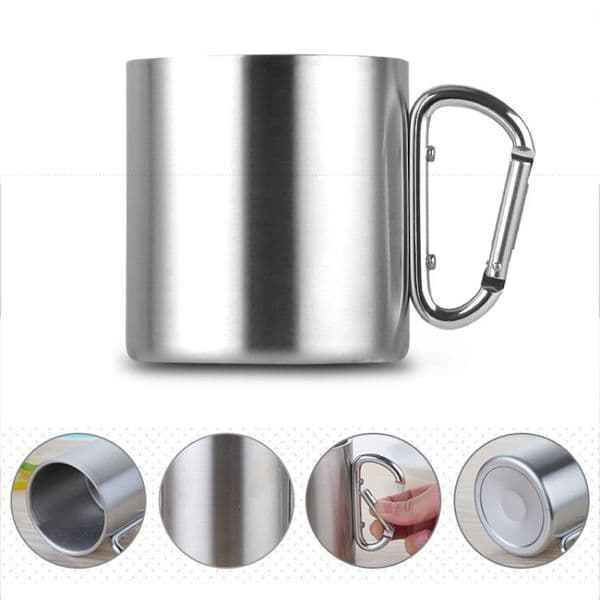 220ml 300ml 350ml 450ml Stainless Steel Cup Portable Camping Traveling Outdoor Cup Double Wall Mug With Carabiner Hook Handle