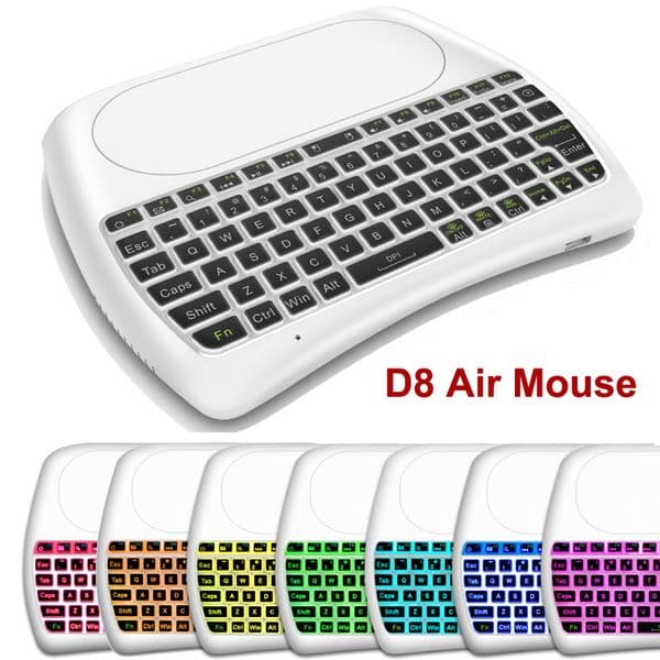 D8 7 Colors Backlight Air Mouse Wireless Mini Keyboards with Big Touchpad Remote Control for TV Box Projector White Black Controller