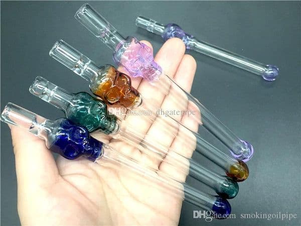 Thick Glass Pipes Tobacco Cigarette Bat Glass Holder Straw Tube Filter Tips Spoon Water Pipes Cheap Hand Smoking Pipe skull shape