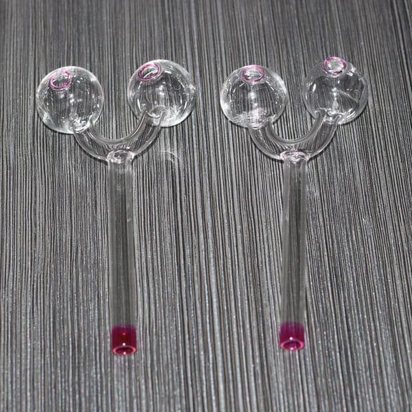 Double Bubble U Shape Clear Glass Smoking Pipes Colorful Ball Bnog Thick Oil Burner Tube