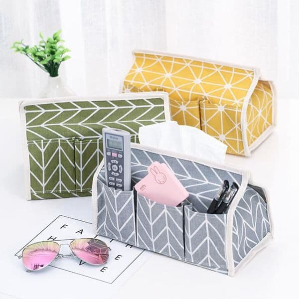 6 Pockets Cotton Tissue Box Multifunctional Desktop Pumping Napkin Paper Holder Waterproof Paper Towle Case Storage Bag