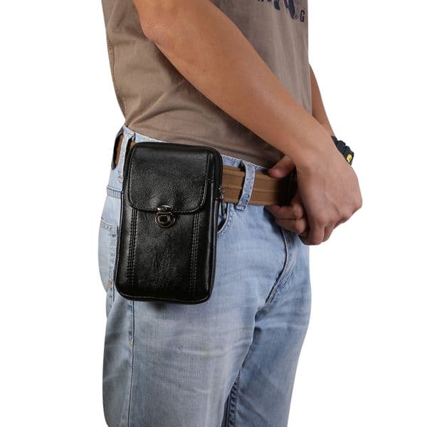 Litchi Grain Vertical Board Men Waist Bag Universal Sport Belt Holster Phone Case Protective Box Leather Cover For iPhone High Quality