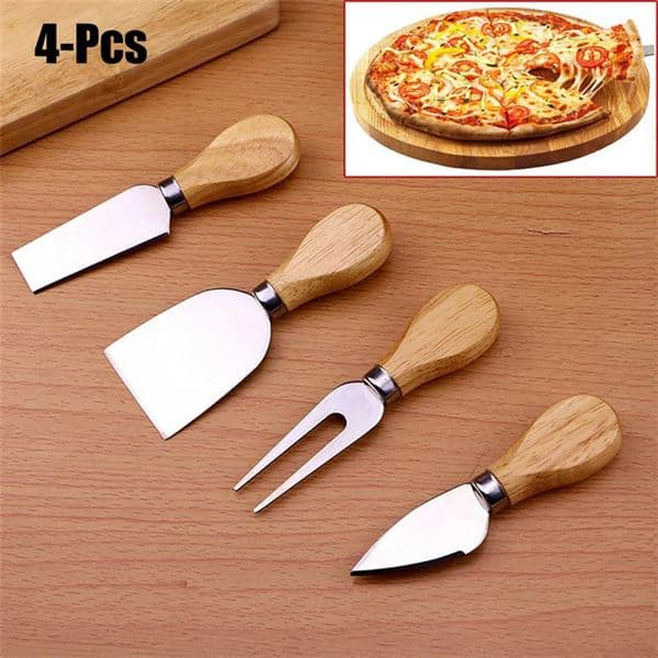 Useful Cheese Tools Set 4PCS/SET Oak Handle Knife Fork Shovel Kit Graters For Cutting Baking Cheese Board Sets Butter Pizza Slicer Cutter