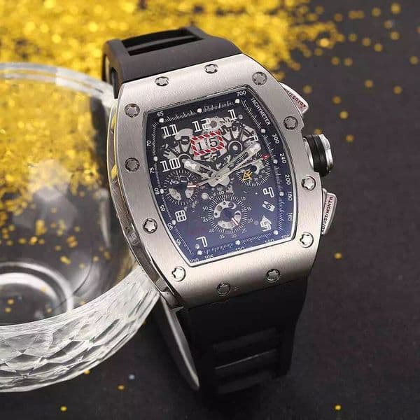 Stainless Steel Men's Wristwatch - Transparent Case, Skeletal Face, Rubber Band 001-5
