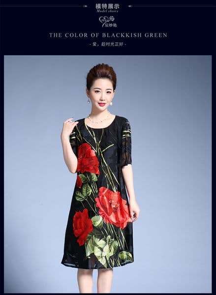 Celebrity retro silk dress in the long section of the Korean version of loose silk large size women's clothing
