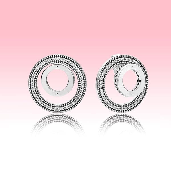 Double circles Stud Earrings Authentic 925 Sterling Silver designer Earrings Women Wedding Party Jewelry Crystal Heart earrings with Luxurious Retail Box Set
